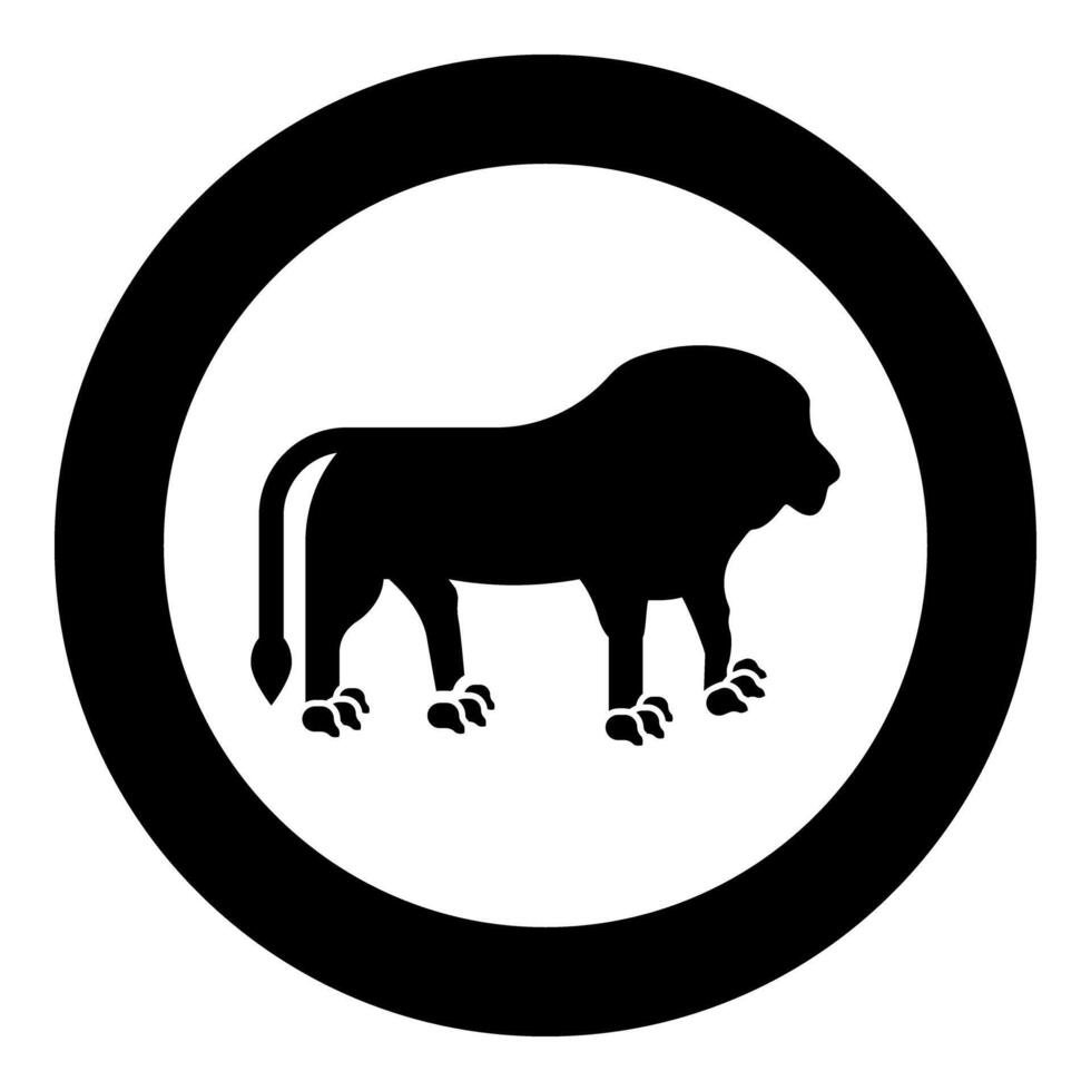 Lion head icon in circle round black color illustration image solid outline style vector
