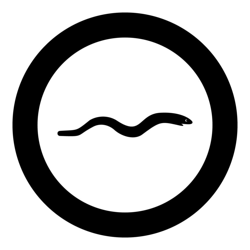 Eel fish snake shape seafood concept icon in circle round black color illustration image solid outline style vector
