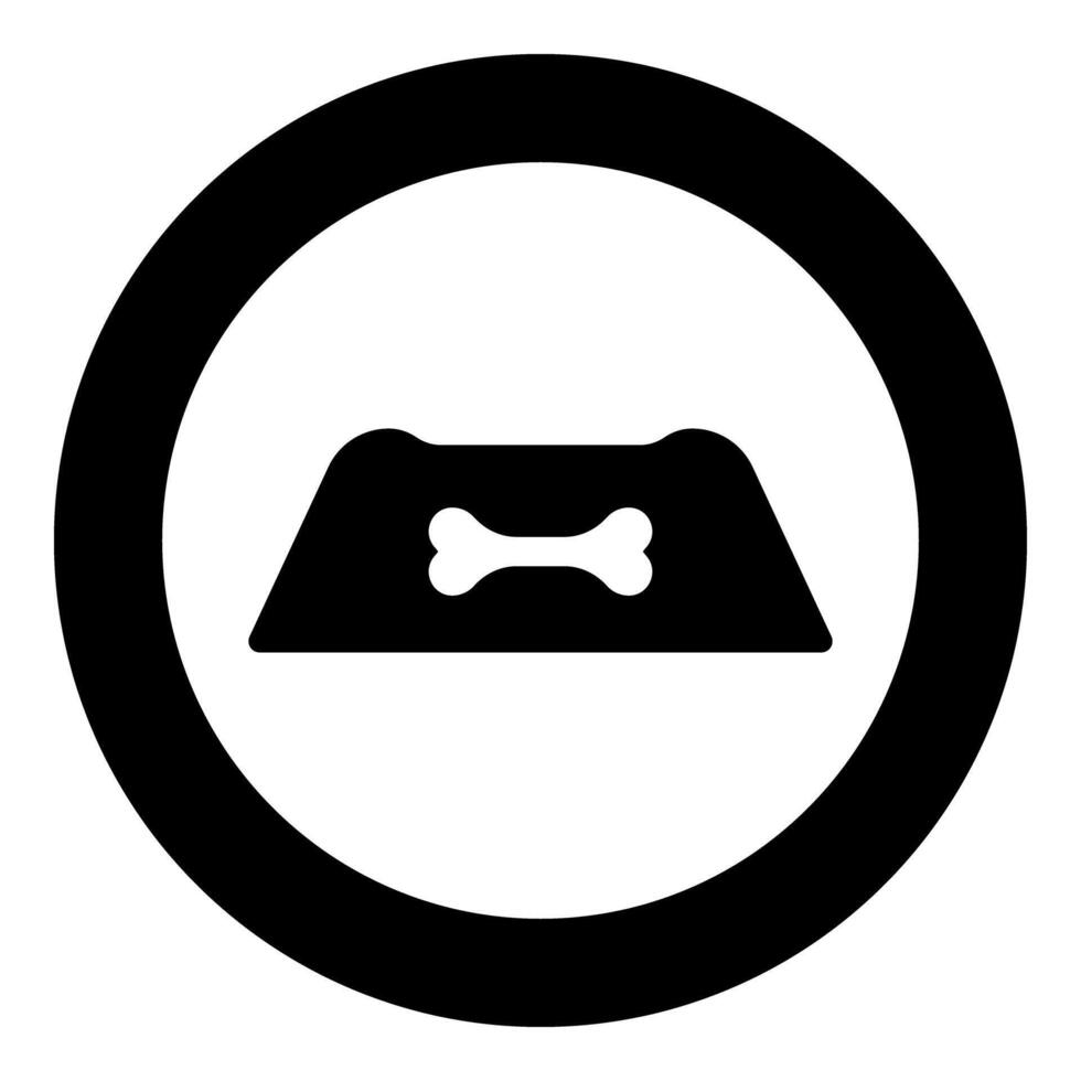 Dog bowl for water pet plate feed concept icon in circle round black color illustration image solid outline style vector