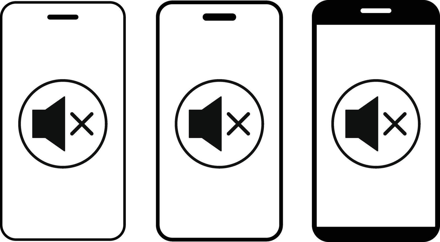 Smartphone with silent mode icon set. Phone signal strength icons. Silent mode sign vector
