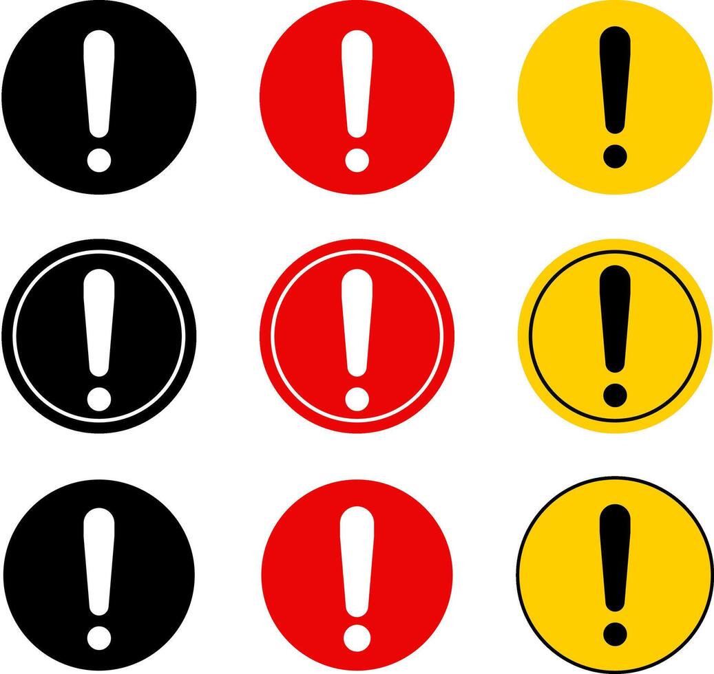 Warning caution sign icon set. danger Exclamation mark signs. exclamatory symbol in different shapes. Caution symbols set with exclamation mark vector