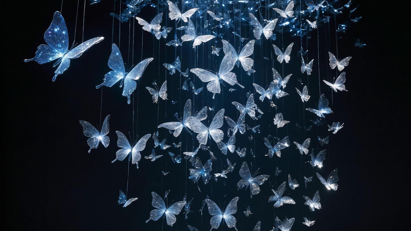 Glowing butterfly in black walipaper with LED lights, creating magical and elegant atmosphere. photo