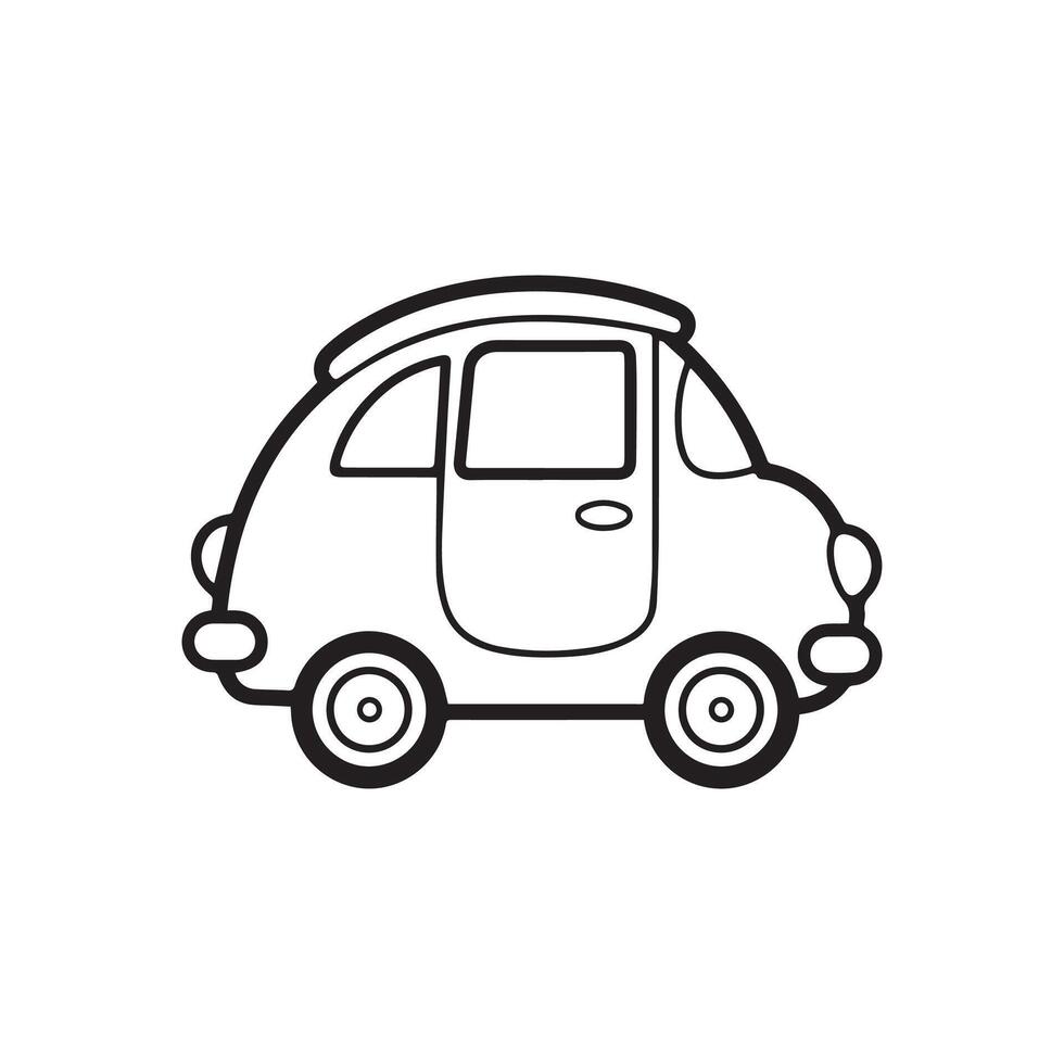 A small car is drawn in black and white vector