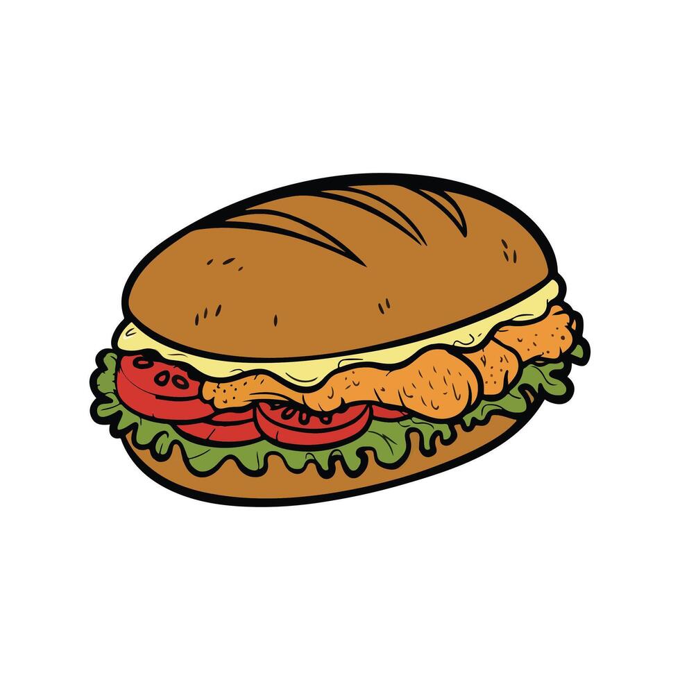 Big sandwich with chicken kebab and lettuce vector