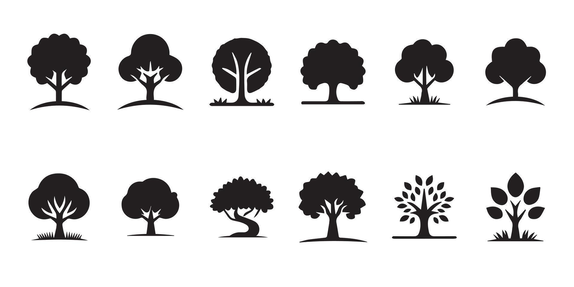 Tree icon set silhouette design vector
