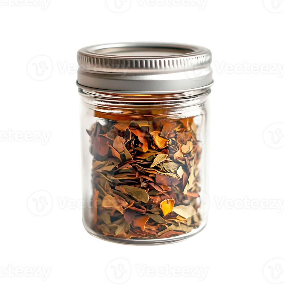 A small jar of loose tea leaves isolated on a transparent background png