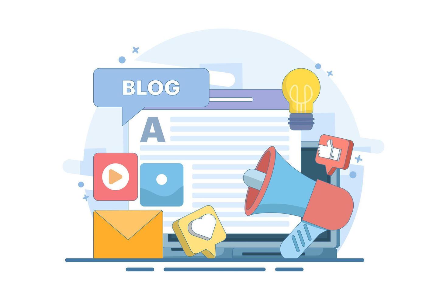 Blog Concept, education, creative writing, content management, article writing, news, copywriting, seminar, tutorial, workshop. Flat illustration design. vector