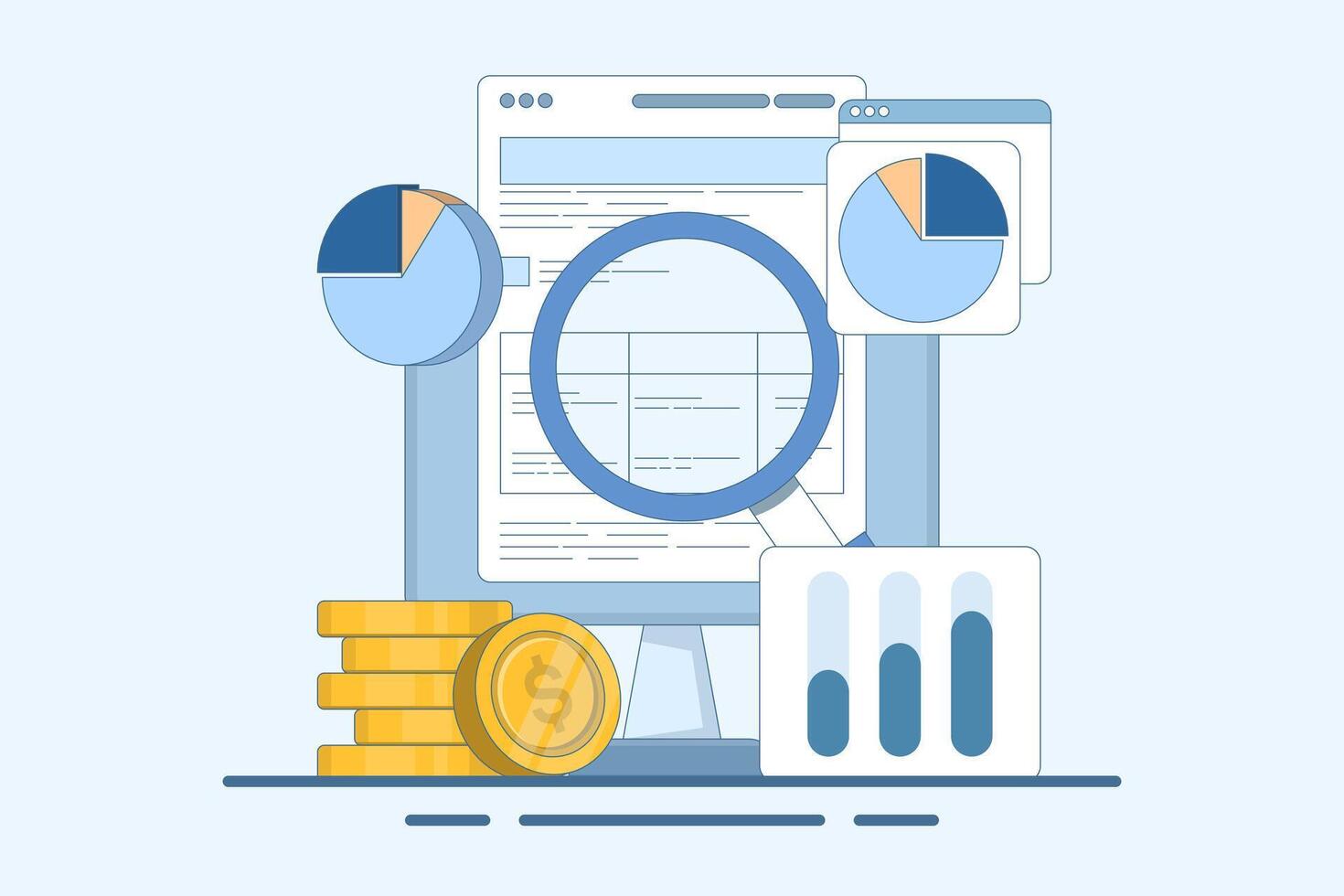 Business Profit and Loss Report Concept, Business Data Analysis, Payroll, Salary Calculation Concept. vector