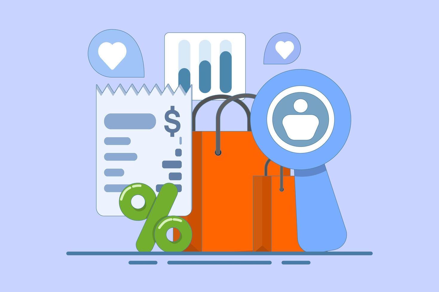 Customer purchase history analysis concept, Customer shopping behavior, e-commerce shopping, E-commerce sales, illustration in the background. vector