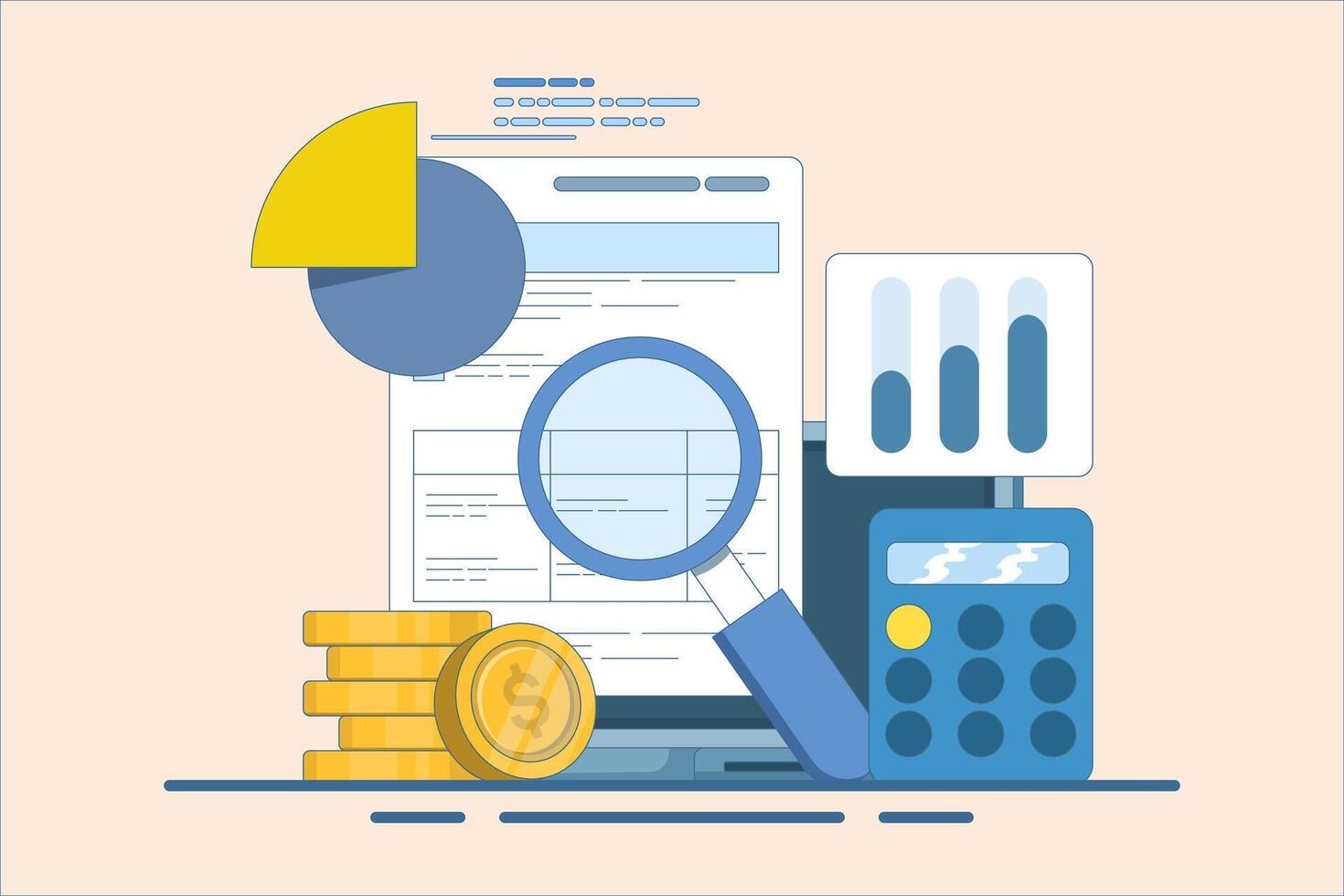 Business Profit and Loss Report Concept, Business Data Analysis, Payroll, Salary Calculation Concept, Flat Illustration for Web Banner, Landing Page, Mobile App. flat illustration. vector