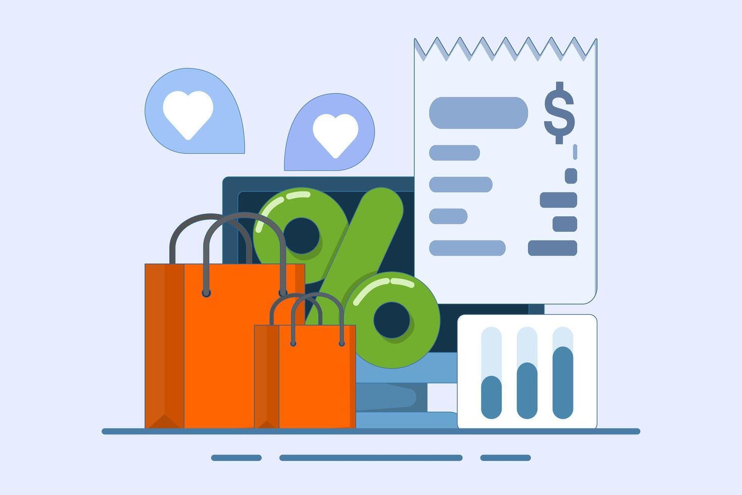 Customer purchase history analysis concept, Customer shopping behavior, e-commerce shopping concept, E-commerce sales, flat illustration on background. vector