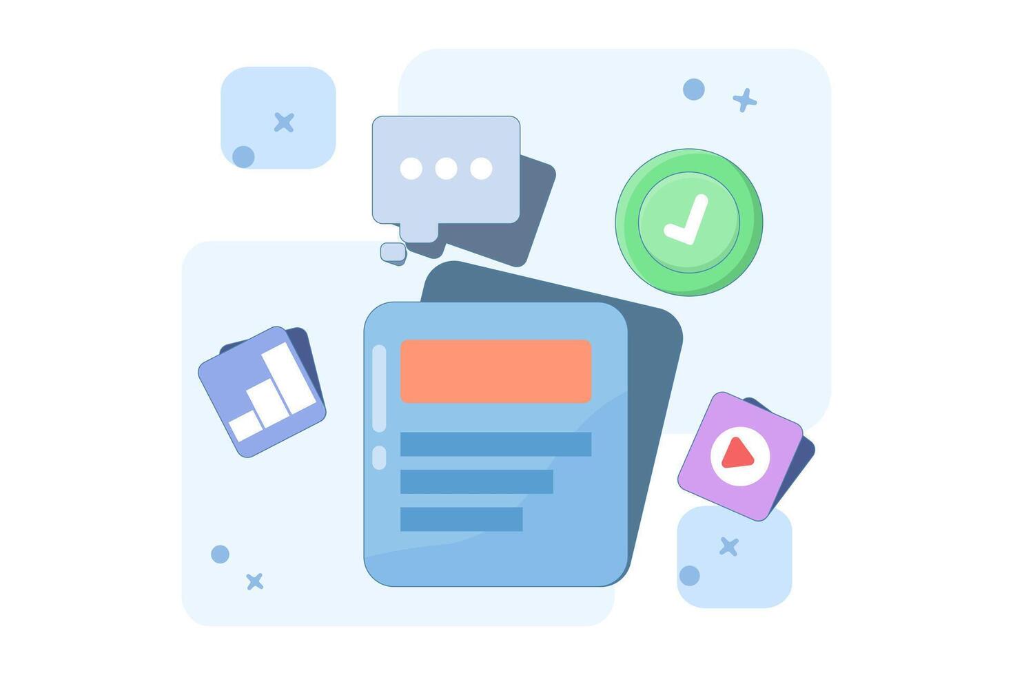 Media data management with and graphics for business. Management software. Media data. Search files and videos in database. Flat illustration. vector