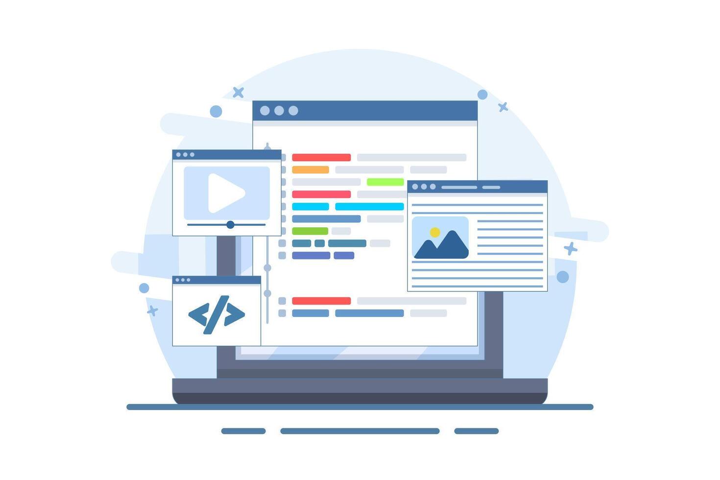 web design user interface prototype testing concept on local server. Website development, coding on Laptop screen, and Programming for landing page, web banner, mobile app. illustration. vector