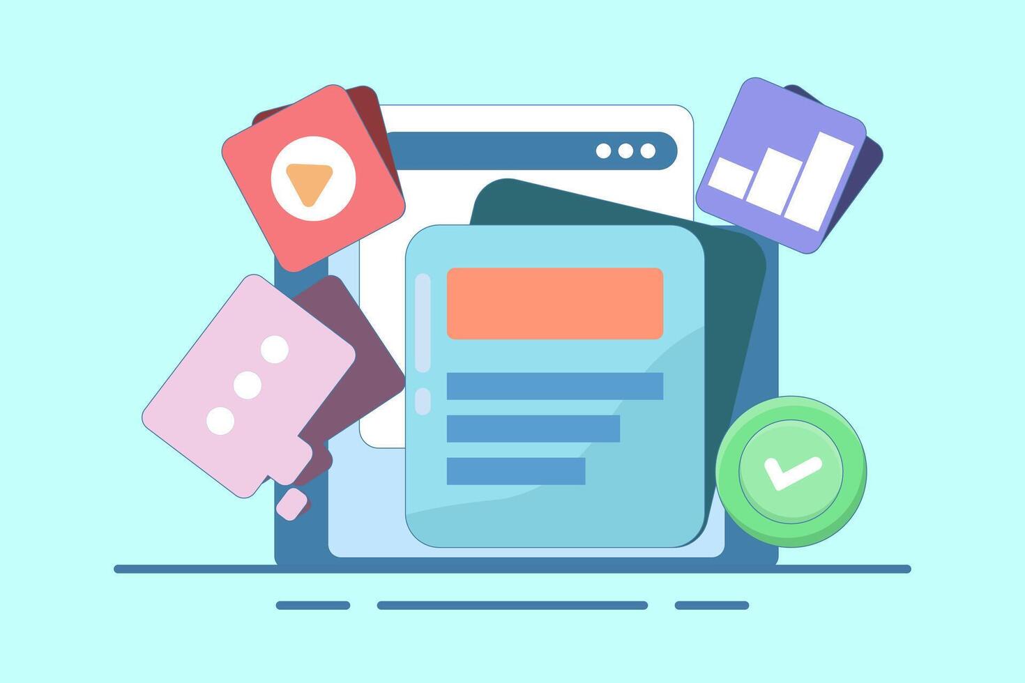 Graphical media data management for business. Management software. Media data. Search files and videos in database. vector