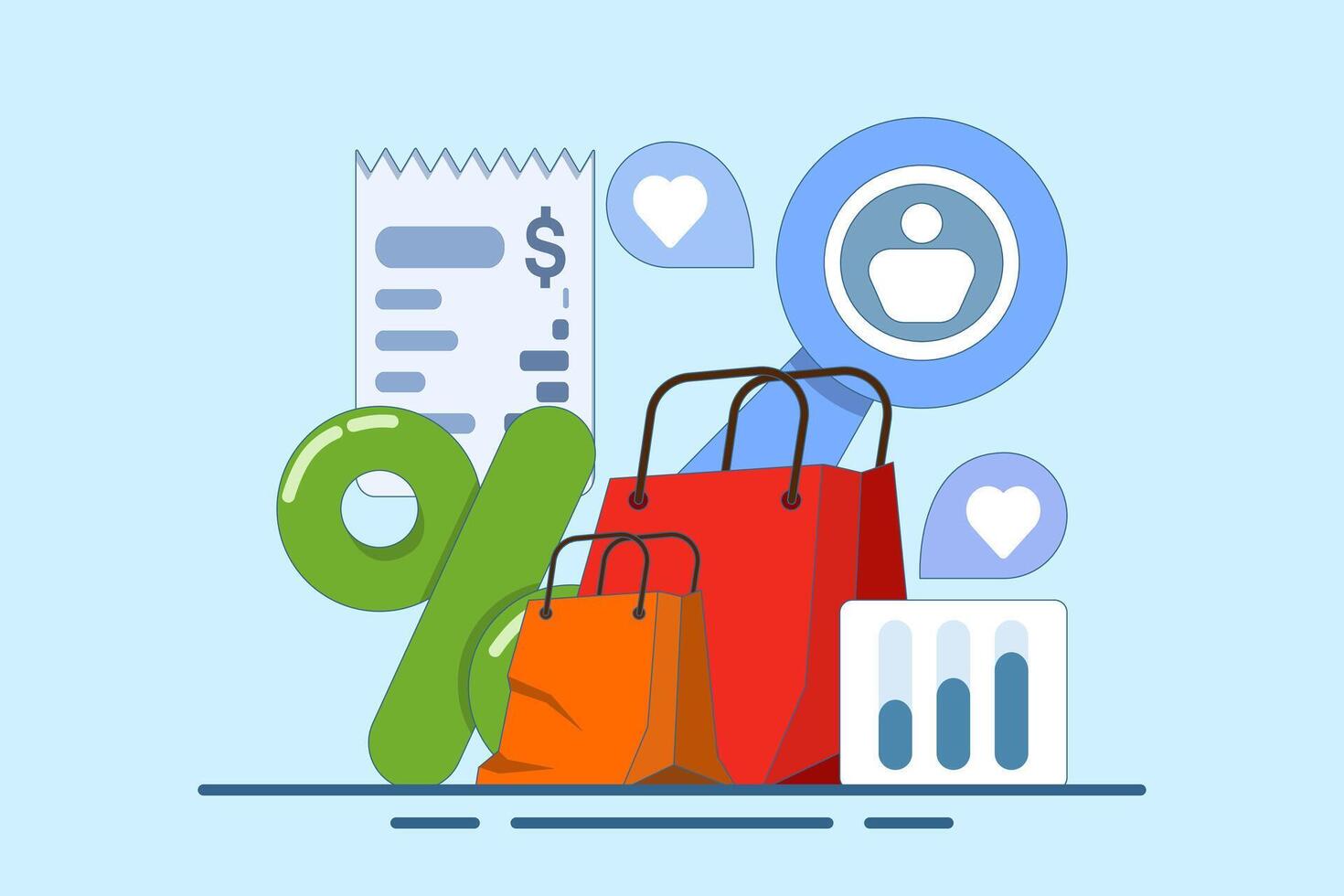 Customer purchase history analysis concept, Customer shopping behavior, e-commerce shopping concept, E-commerce sales, illustration with icons on background. vector