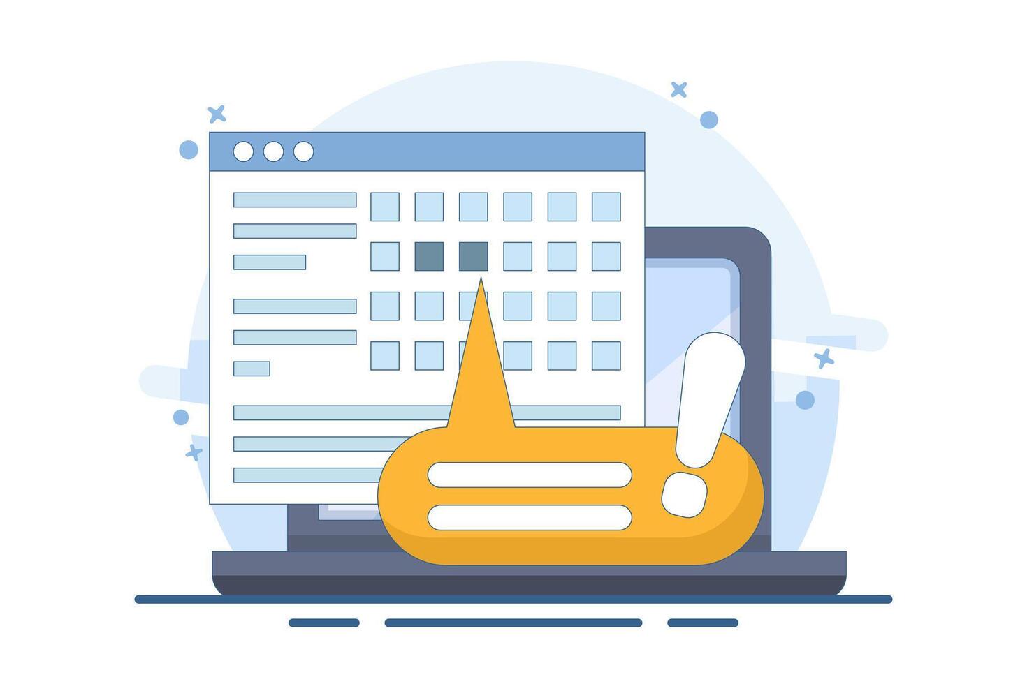 Reminder concept in calendar. Online note deadline calendar on website as internet or digital reminder for important events, illustrated monthly planner with holidays or important dates. Illustration. vector