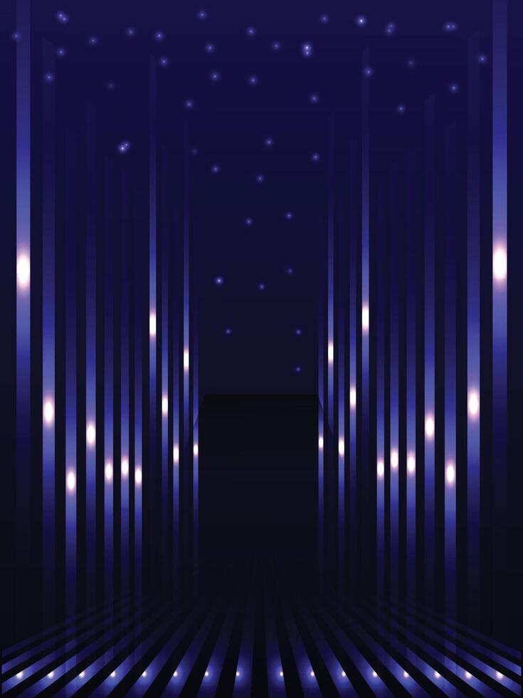 Background of a Blue Music Equalizer, Blue and violet beams of bright laser light shining on black background, Navy blue color. Elegant background with space for design. Soft wavy folds. vector