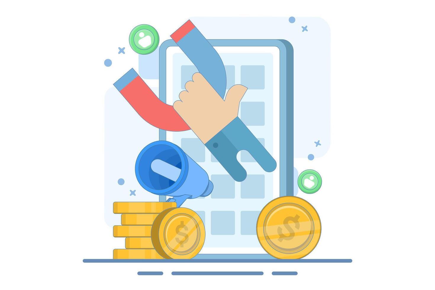marketing and invitation concept. refer a friend. attract audience or customers to join and earn money. benefits. marketing to invite people. flat style design illustration vector