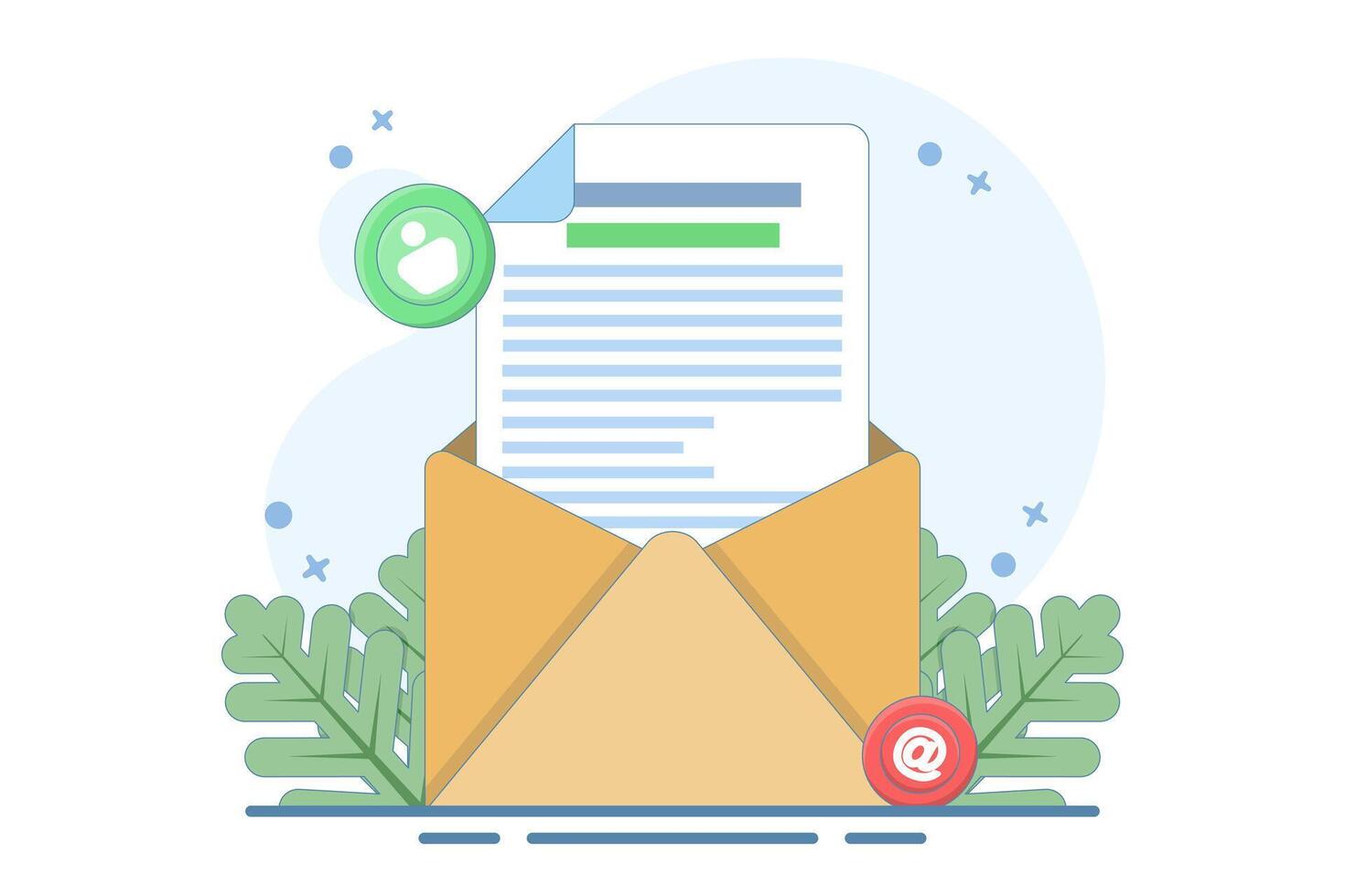 Open Envelope Concept with letter, Flat illustration of email marketing, Online business strategy, Advertising, Email newsletter, sending messages, marketing materials. Flat illustration vector