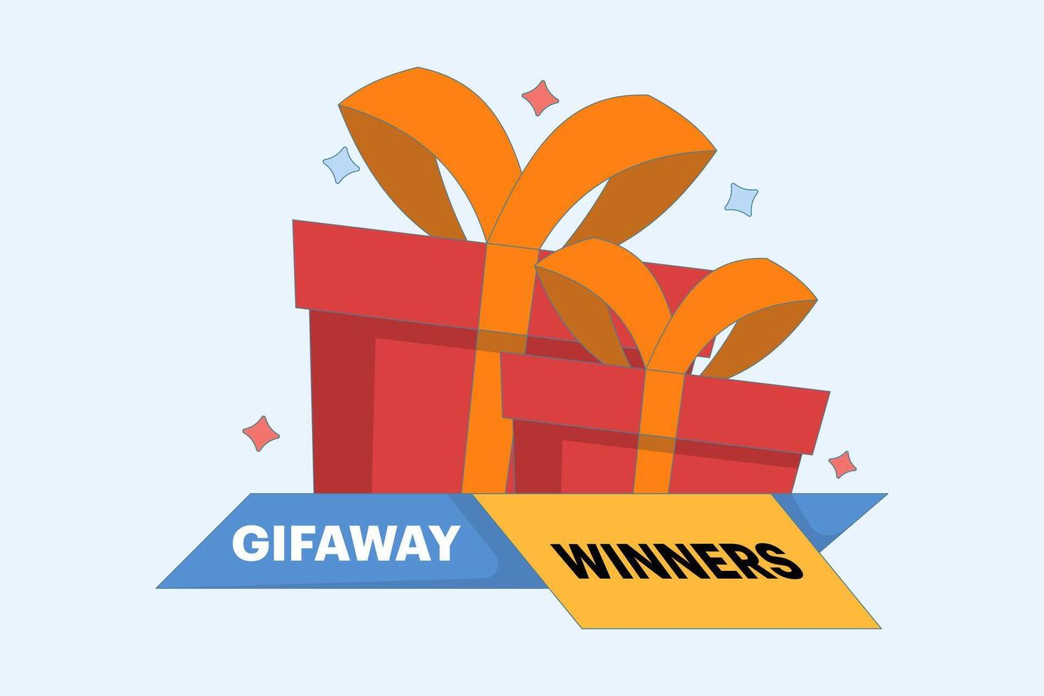 Giveaway winner concept for social media post, surprise package, customer gift. Gift box for giveaway advertisement, isolated like or repost icon in modern flat style. vector