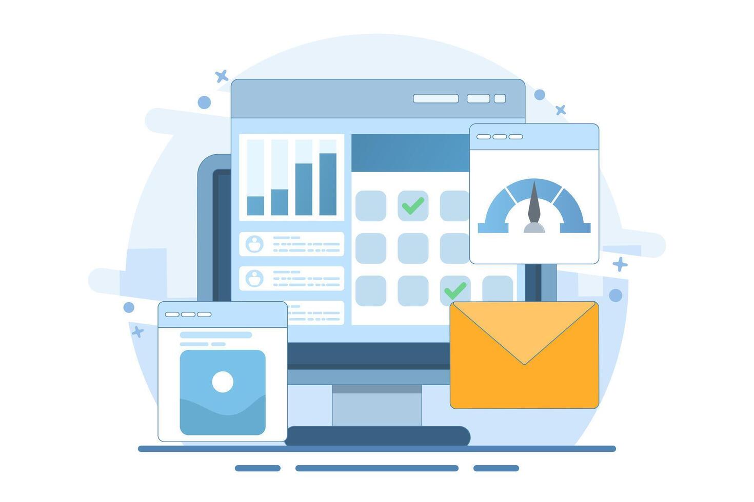project management software that handles many business tasks, Companies manage projects with project management systems. vector