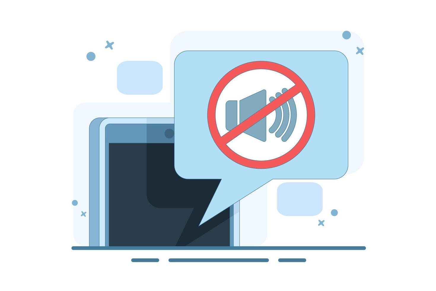 Mute mode sign concept for mobile phone, no sound sign, flat cartoon volume off for smart phone, mobile silent zone symbol. vector