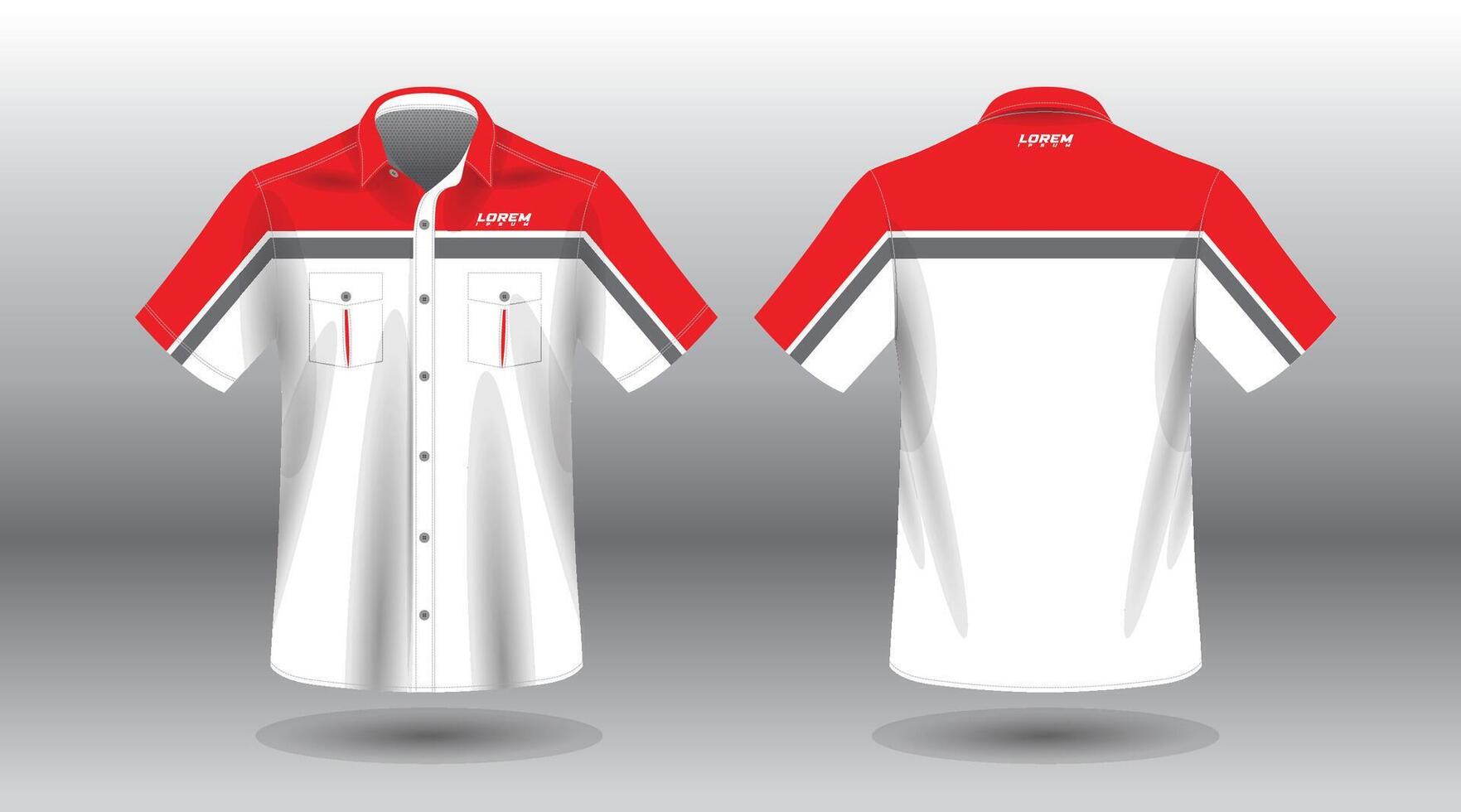 short sleeve work shirt in red and white vector