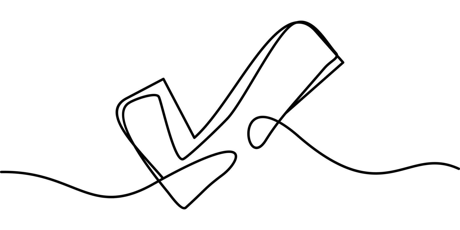 Continuous line drawing of check symbol, tick mark. abstract line art illustration vector