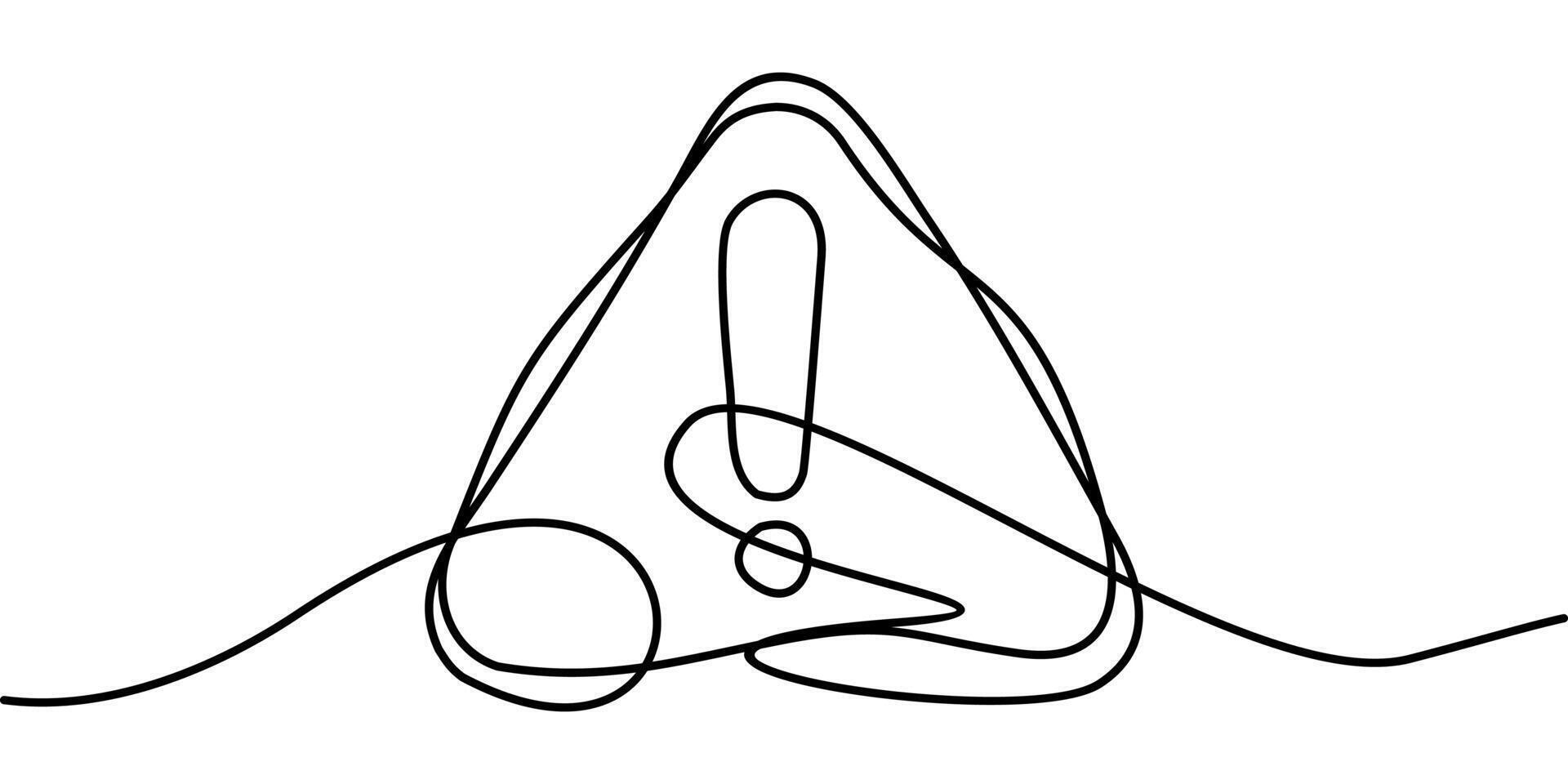 Continuous line drawing of symbols for danger sign, warning sign, attention sign, exclamation mark. abstract line art illustration vector