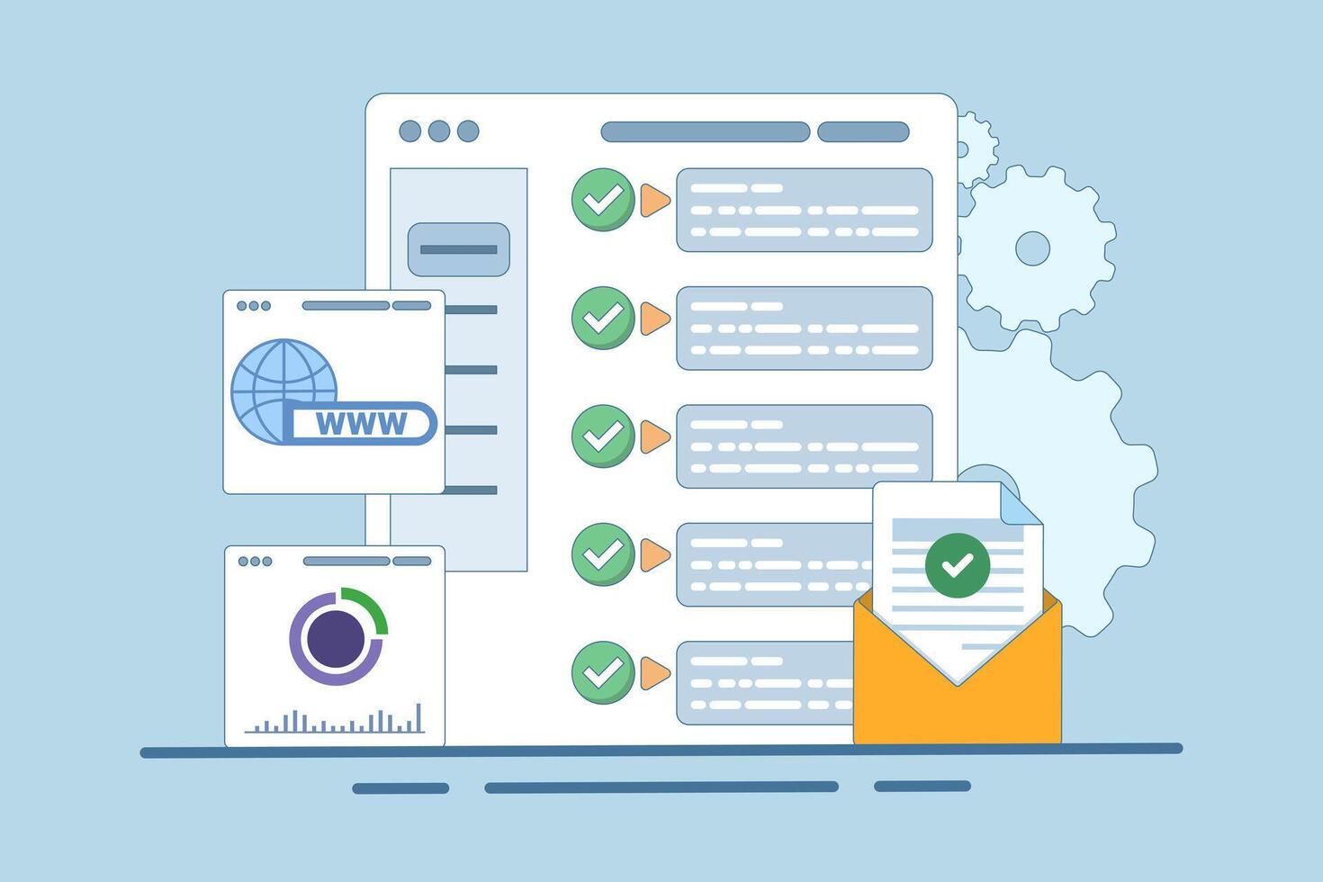 Web UI Interface. Data analysis, SEO Optimization dashboard, Technology Analysis KPI Data Dashboard, business financial report. PC or website SEO investment screen. vector