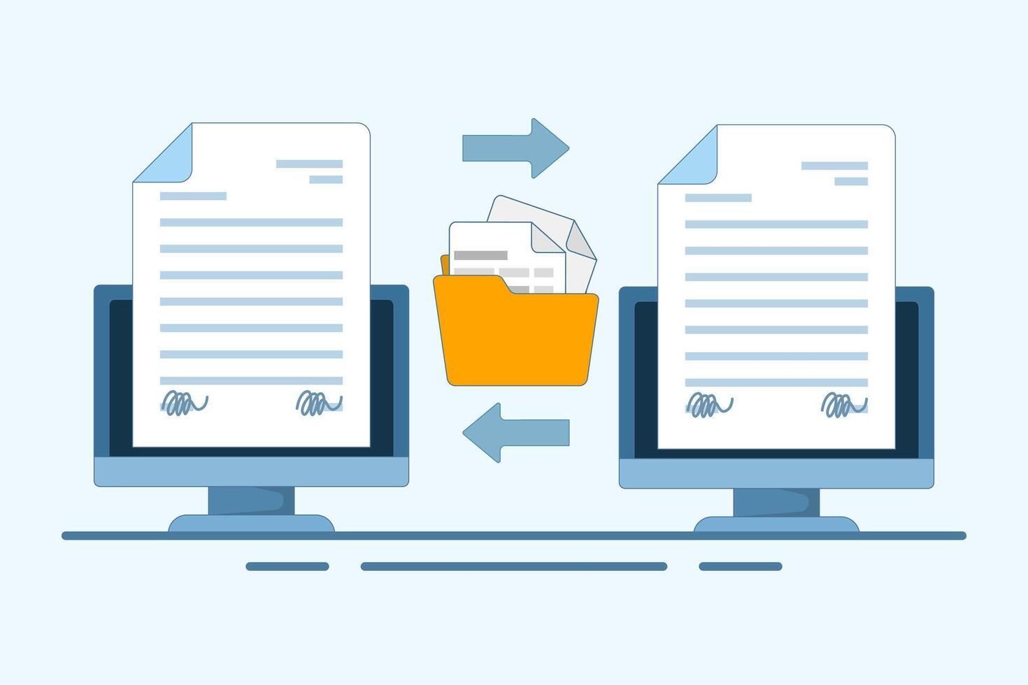 Document Collaboration concept, teamwork, online file exchange. Paper document file that regulates office contracts. illustration for banner, website, landing page, flyer. vector
