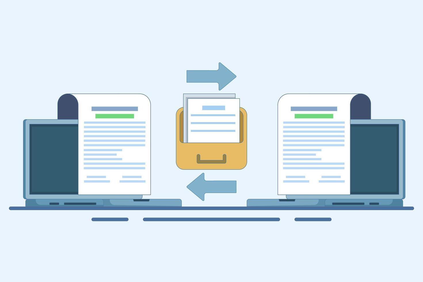 Document Collaboration concept, teamwork, online file exchange. Paper document file that regulates office contracts. illustration for banner, website, landing page, flyer. vector