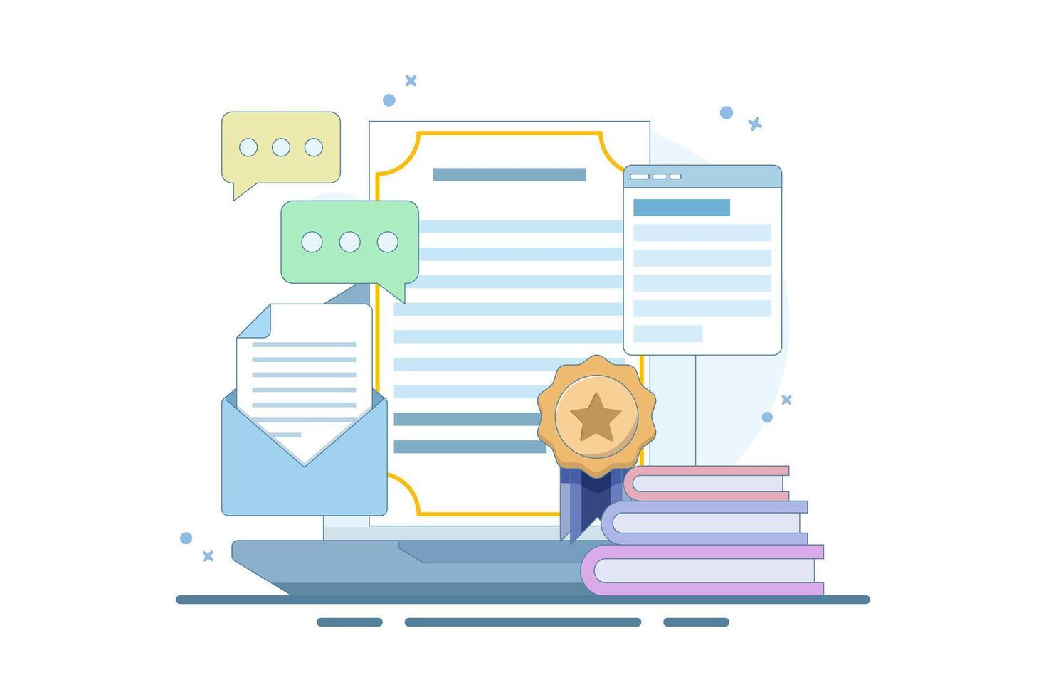 Online certification courses, Online training programs, Awards, Digital skills development, Online certificates, prizes and awards, Education and training courses. illustration on background. vector