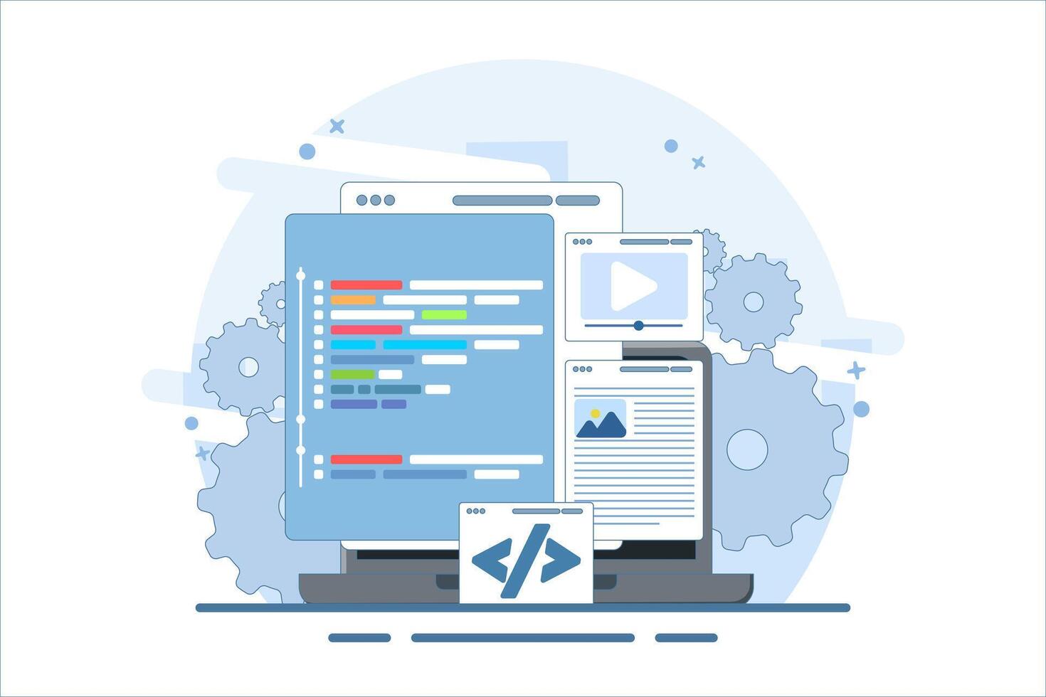 web design user interface prototype testing concept on local server. Website development, coding on Laptop screen, and Programming for landing page, web banner, mobile app. illustration. vector