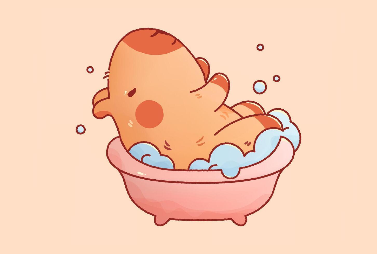 Kawaii cutie capybara takes a bath with soapy foam. vector