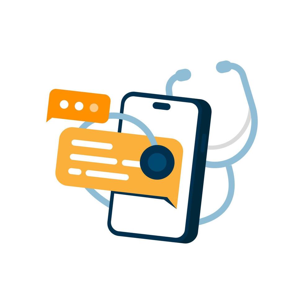 Flat illustration of smartphone screen displaying chat ui with stethoscope, online healthcare consultation. for telemedicine, virtual doctor visits, online medical advice, and digital health services vector