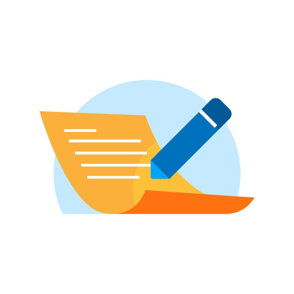 illustration of a blank sheet of paper with a pencil, symbolizing fill out a form or add information. for concepts related to data entry, filling forms, note taking, documentation, and communication vector