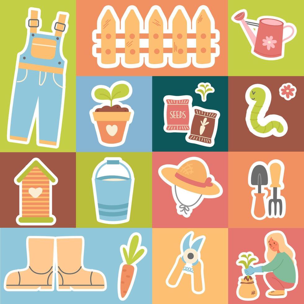 Seamless pattern garden sticker flat design vector