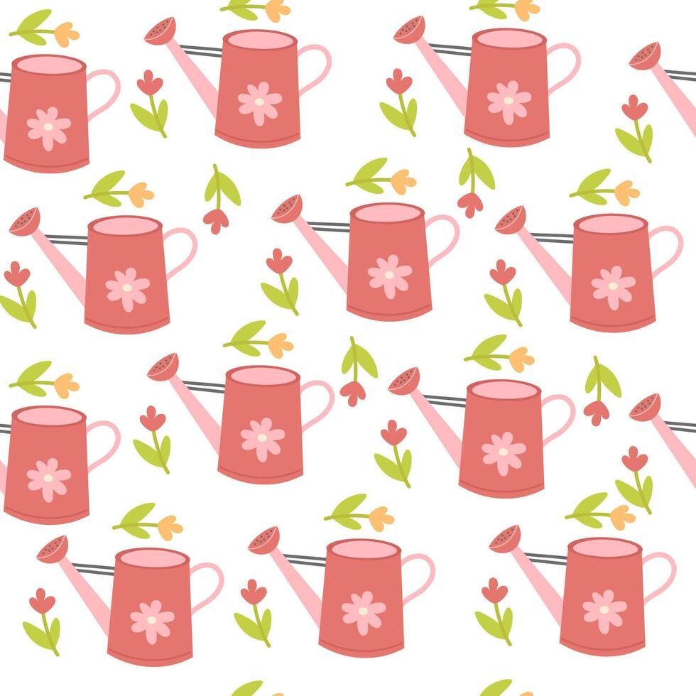 Seamless pattern gardening watering can vector
