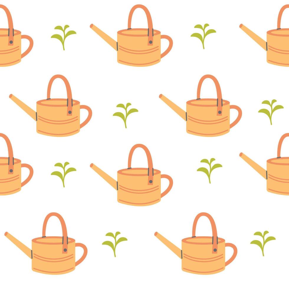 Seamless pattern gardening watering can hand drawn vector