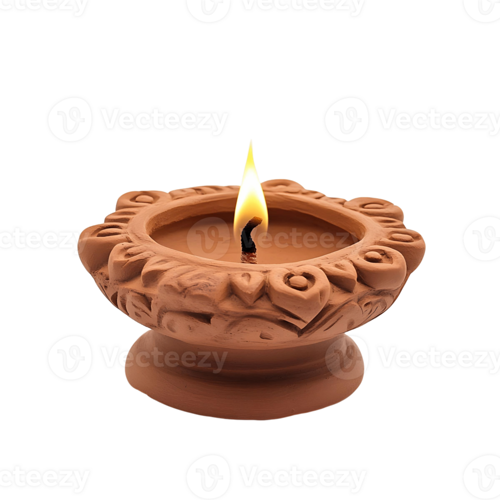 Clay Diya with a Lit Candle png