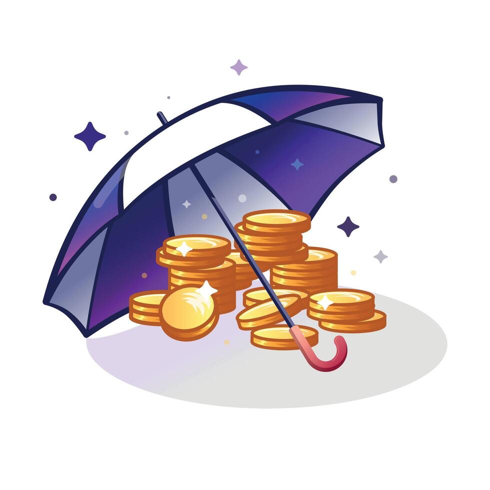 Umbrella with coins. An image of an umbrella protecting a stack of coins, symbolizing financial protection vector