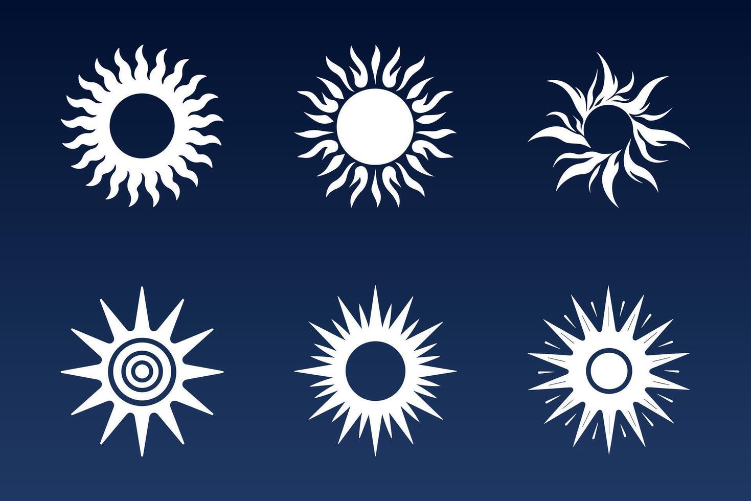 Symbols of the Sun. Various images of the sun, symbolizing warmth, strength and vital energy vector