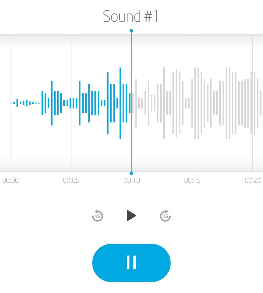 A sound player interface with an audio waveform graph, perfect for app artwork, music platforms and studio design vector