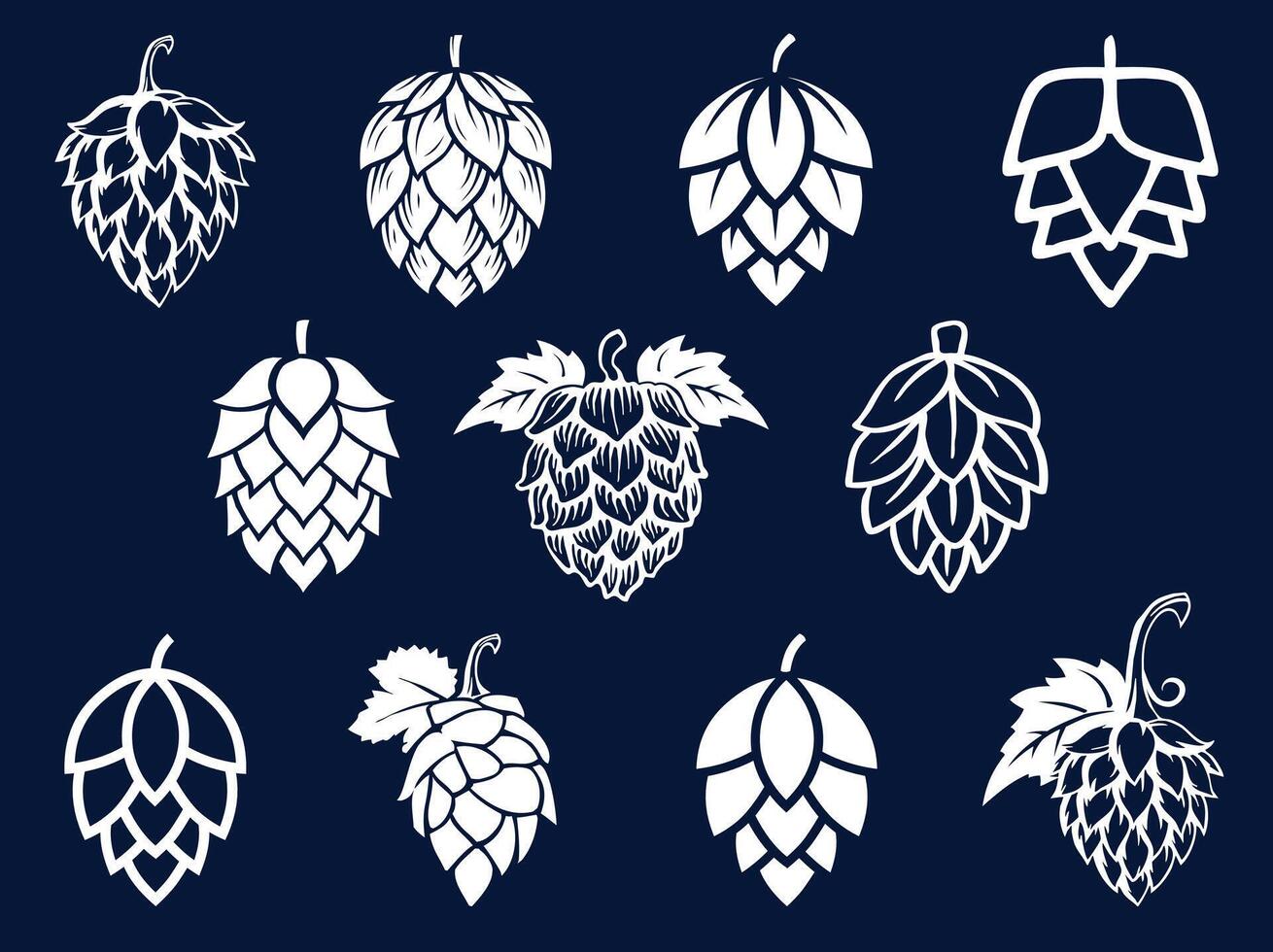 Hop Icons for Logos. Silhouettes of hops for use in logos, particularly for the beer industry vector