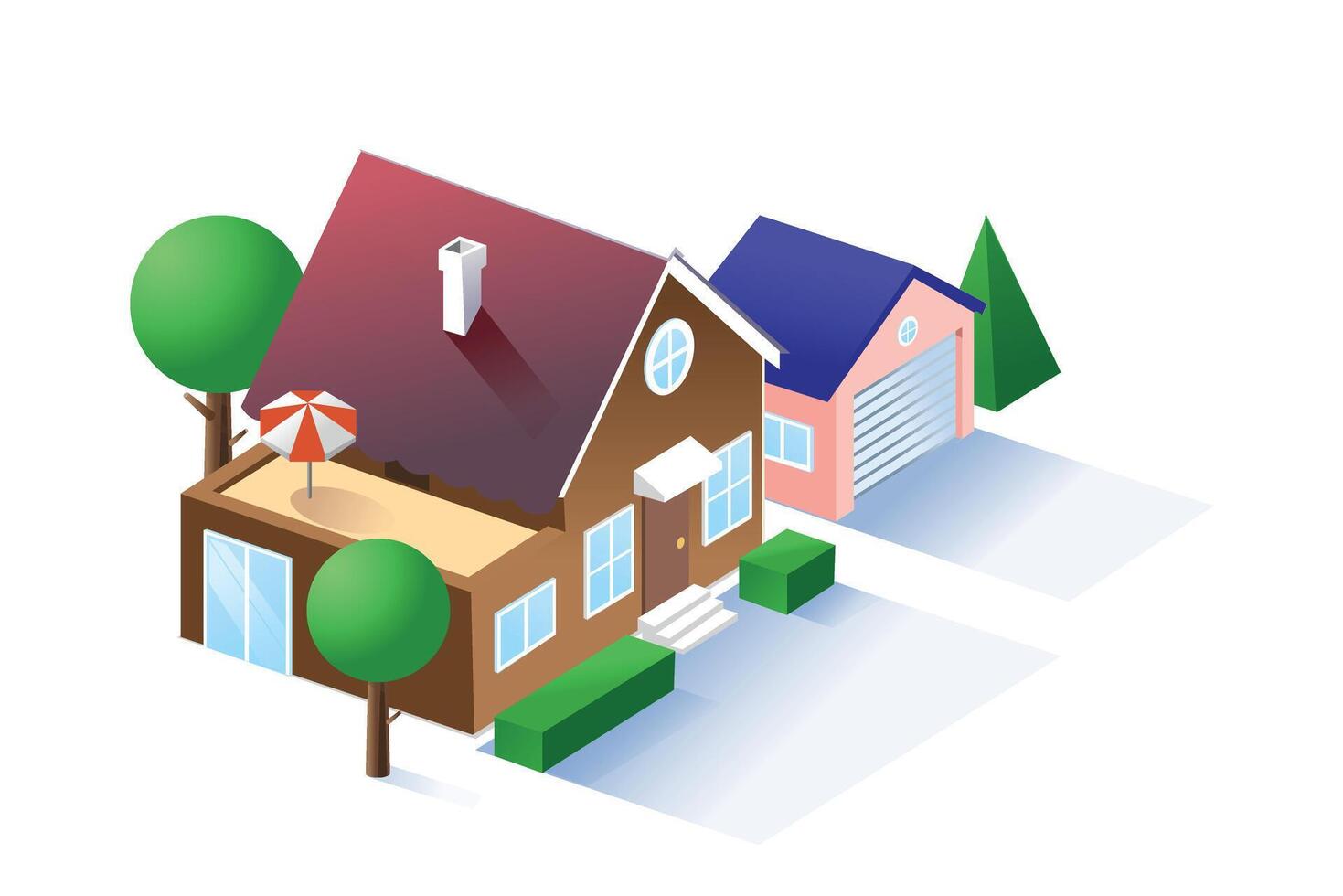 House in the suburbs. A cozy cottage with a garden and an extension, the perfect place for a quiet family life away from the hustle and bustle of the city vector