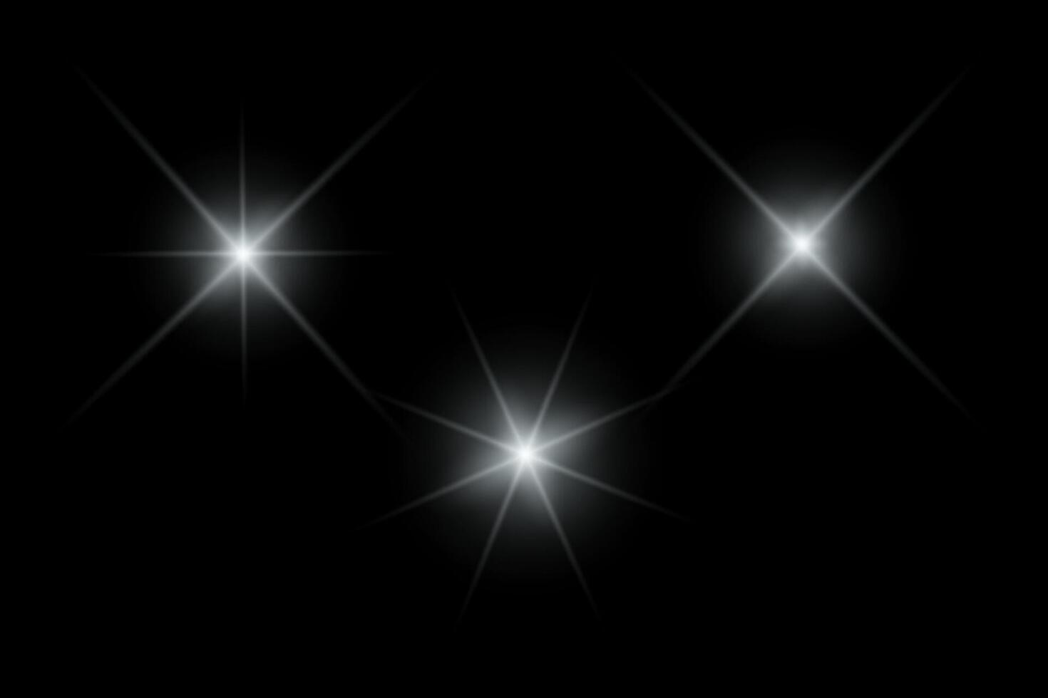 light effects, sunlight lens flare, glowing ray beams, sparkling starsicon on black background. vector