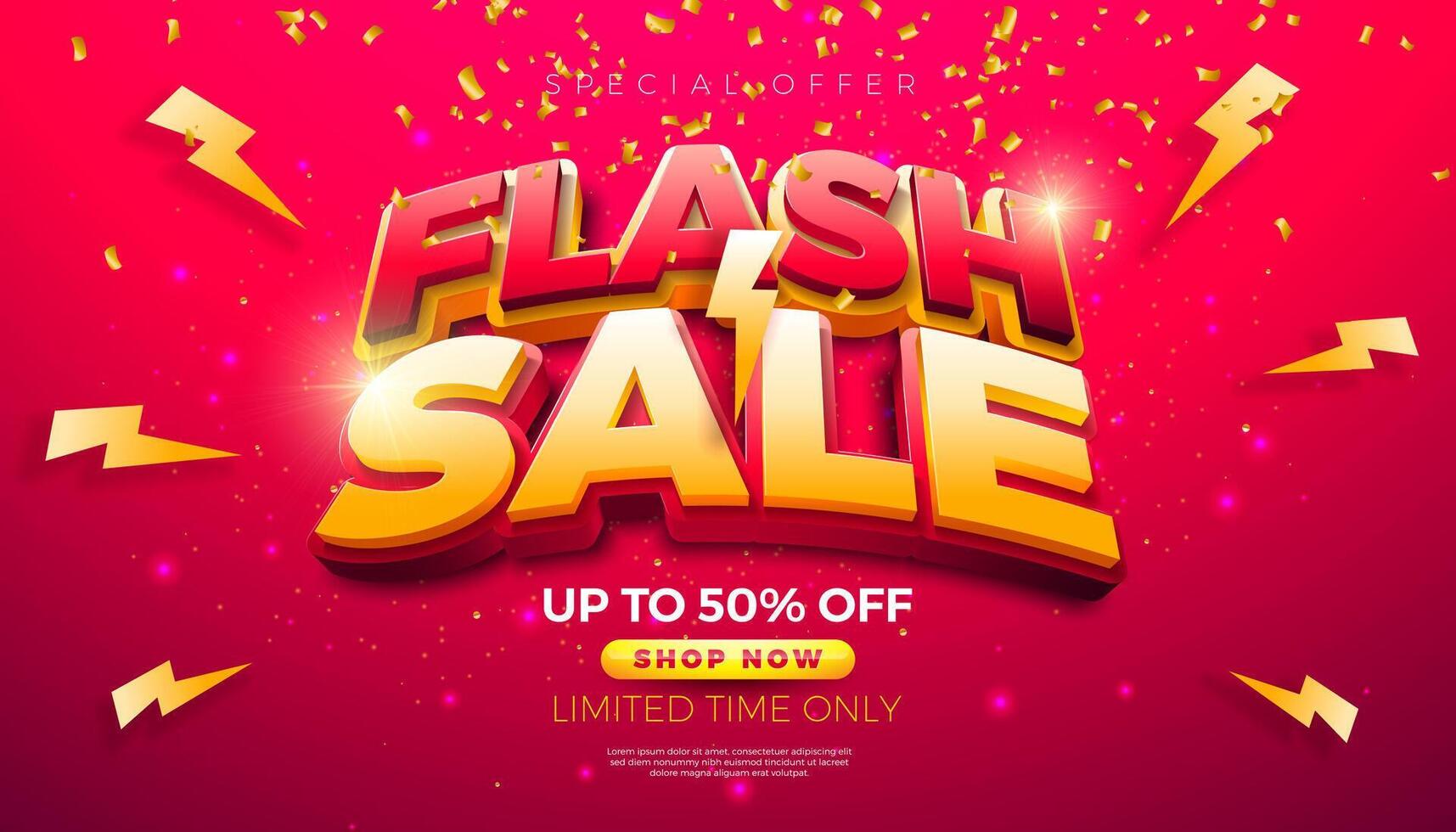 Shopping Day Flash Sale Banner Design with 3d Typography Lettering on Falling Confetti Background. Special Offer Campaign Discount Business Concept Illustration for Coupon, Voucher, Banner vector