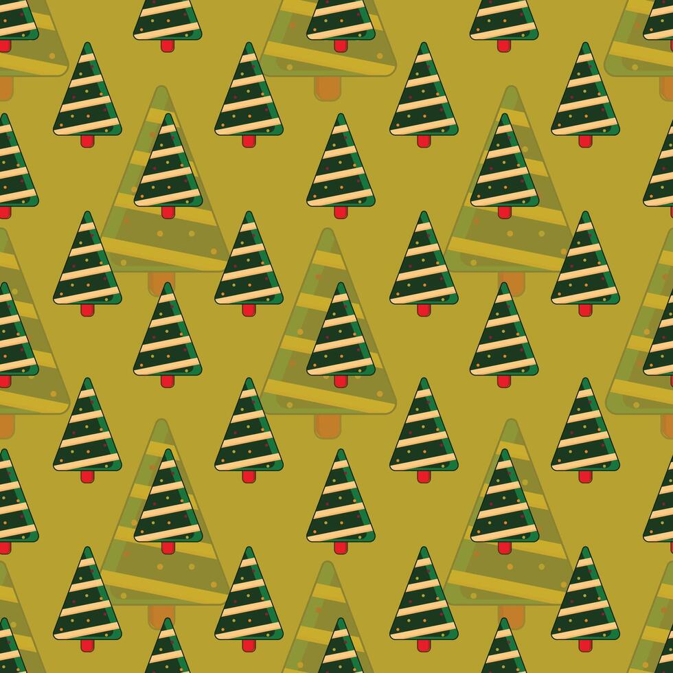 Christmas tree in seamless pattern on red background. vector
