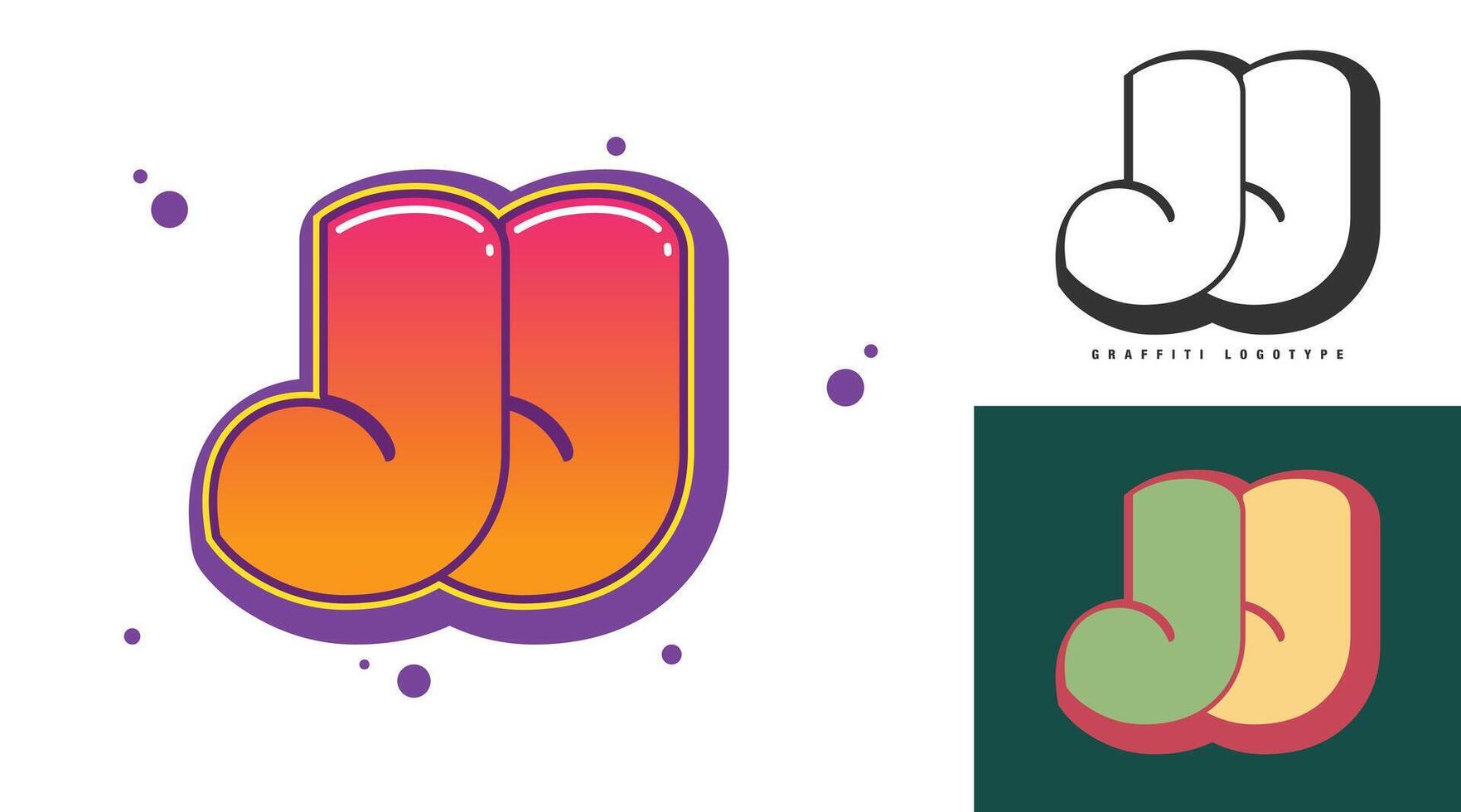 JJ logo design for festival or party. Initial letter j and j in graffiti style. Creative modern lettering company name of font typography. Kids trendy logotype or identity. vector